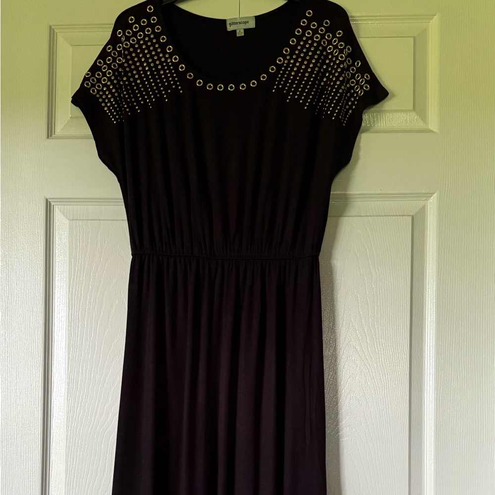 Elegant Glitterscape Women's Black Studded Maxi Dress